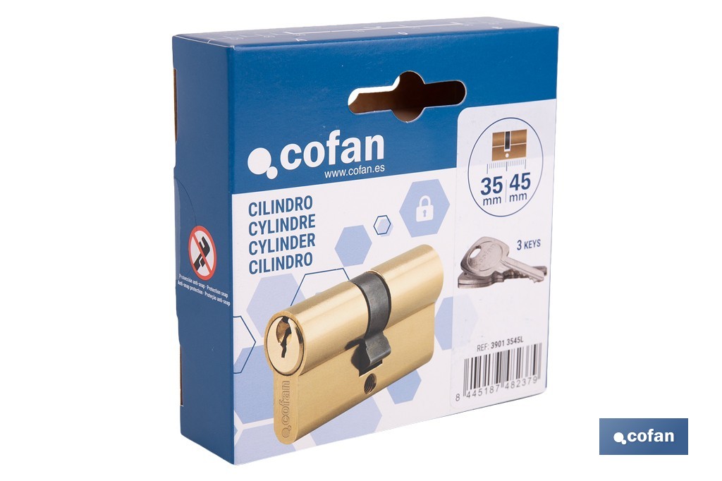 Cilindro de perfil europeo con acabado en latón | Disponible en diferentes medidas - Cofan