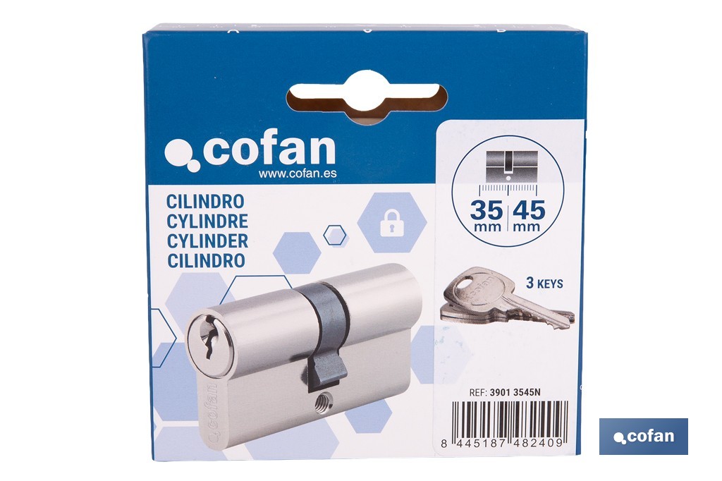 Cilindro de perfil europeo con acabado en níquel | Disponible en diferentes medidas - Cofan