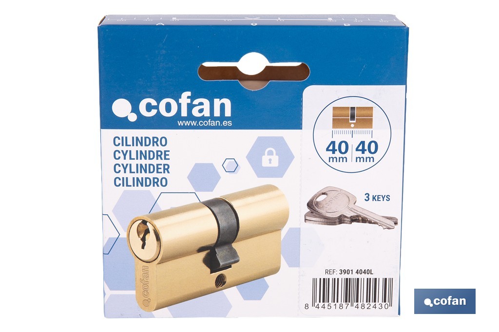 Cilindro de perfil europeo con acabado en latón | Disponible en diferentes medidas - Cofan