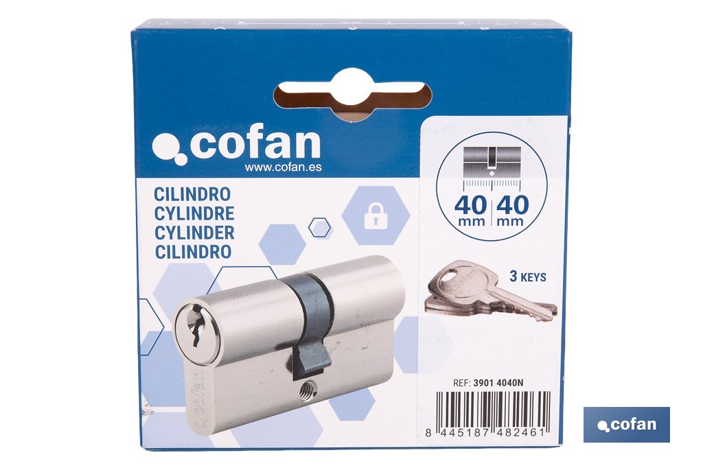 Cilindro de perfil europeo con acabado en níquel | Disponible en diferentes medidas - Cofan