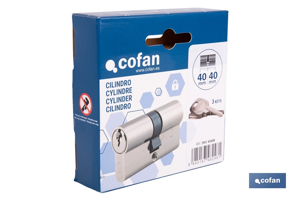 Cilindro de perfil europeo con acabado en níquel | Disponible en diferentes medidas - Cofan