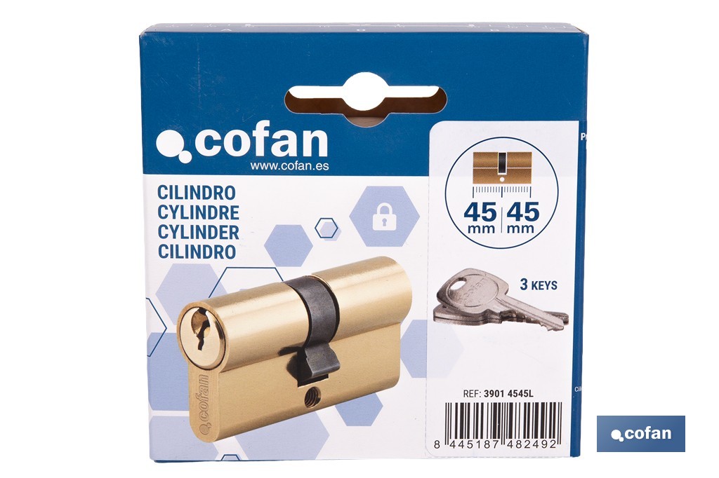 Cilindro de perfil europeo con acabado en latón | Disponible en diferentes medidas - Cofan