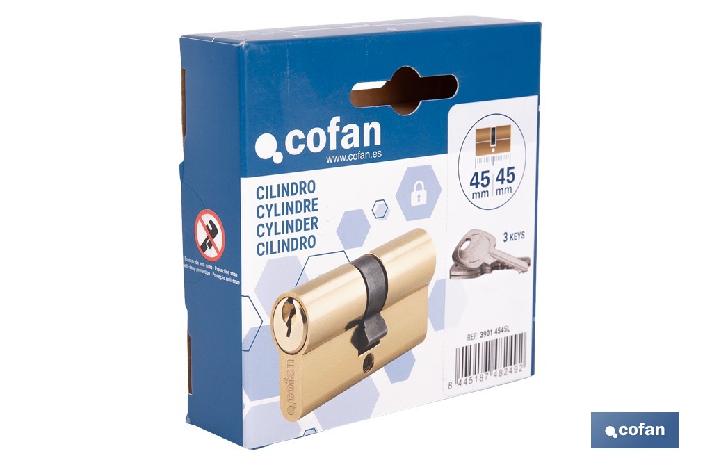 Cilindro de perfil europeo con acabado en latón | Disponible en diferentes medidas - Cofan