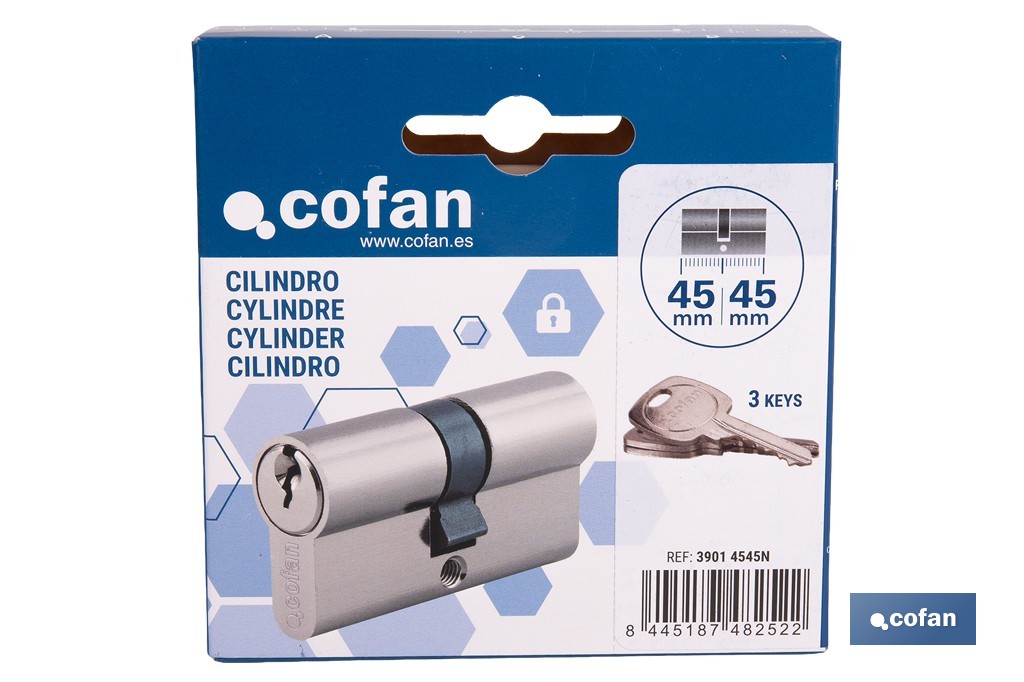 Cilindro de perfil europeo con acabado en níquel | Disponible en diferentes medidas - Cofan