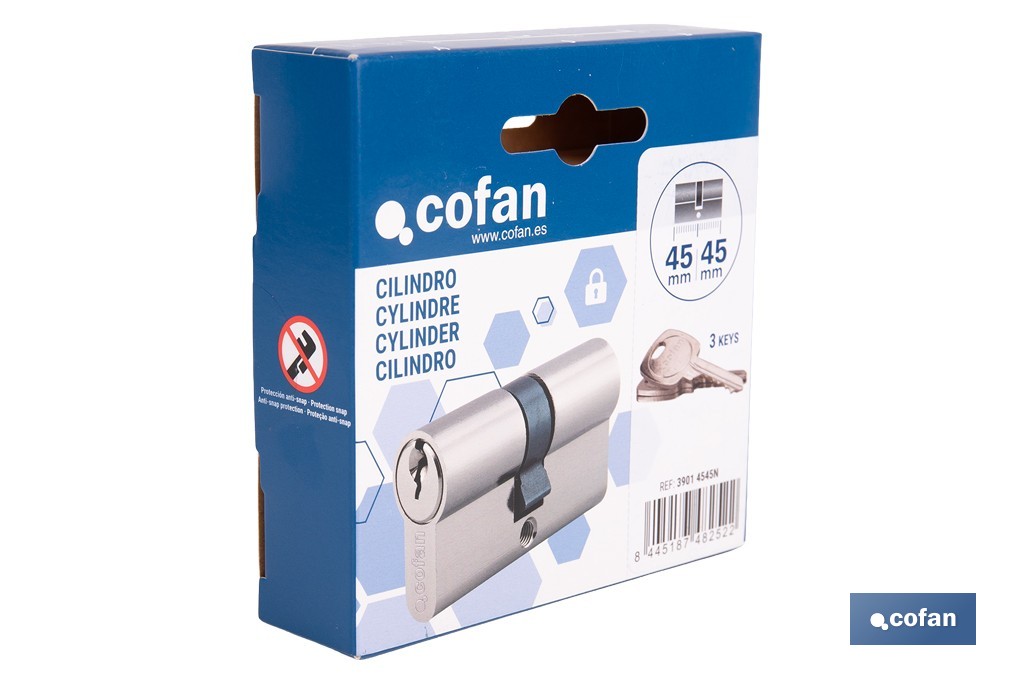 Cilindro de perfil europeo con acabado en níquel | Disponible en diferentes medidas - Cofan