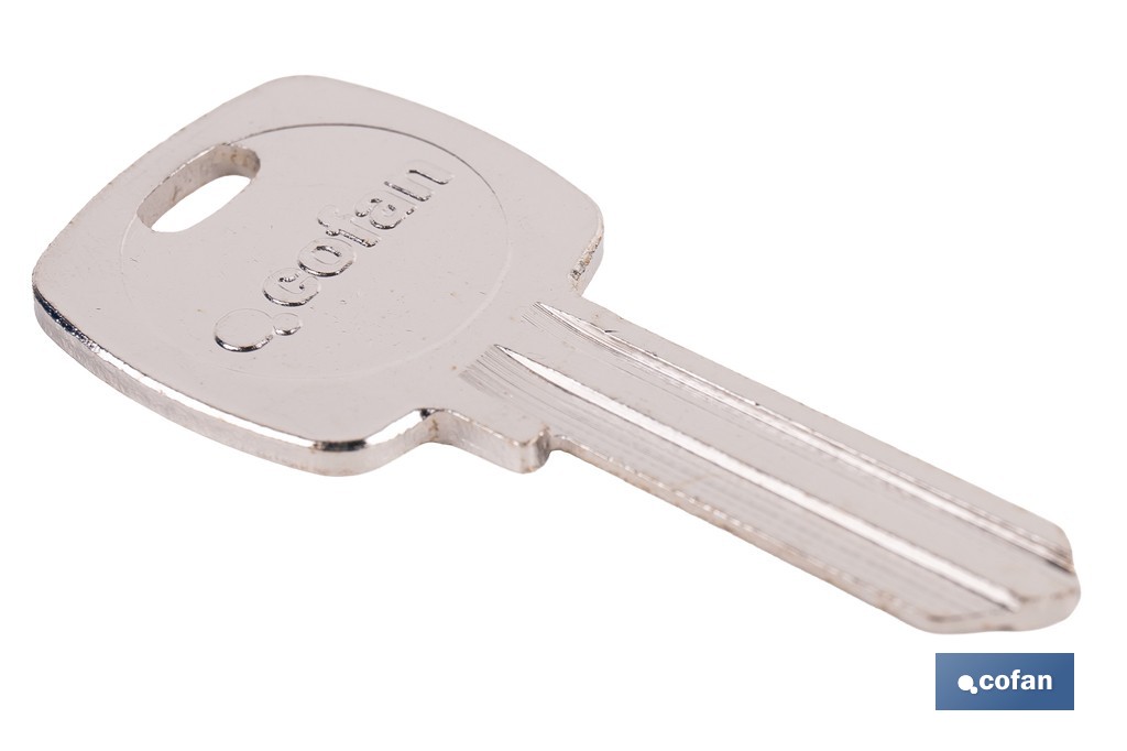 Llave en bruto para cilindros de perfil europeo adecuado para cilindro con leva larga, leva corta y medio cilindro | Acero niquelado - Cofan