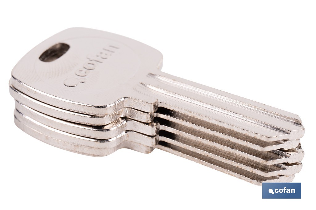 Llave en bruto para cilindros de perfil europeo adecuado para cilindro con leva larga, leva corta y medio cilindro | Acero niquelado - Cofan