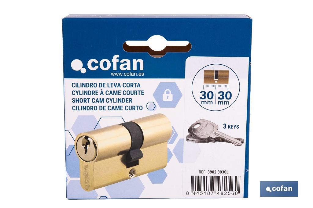 Cilindro de leva corta de perfil europeo con acabado en latón | Disponible en diferentes medidas - Cofan