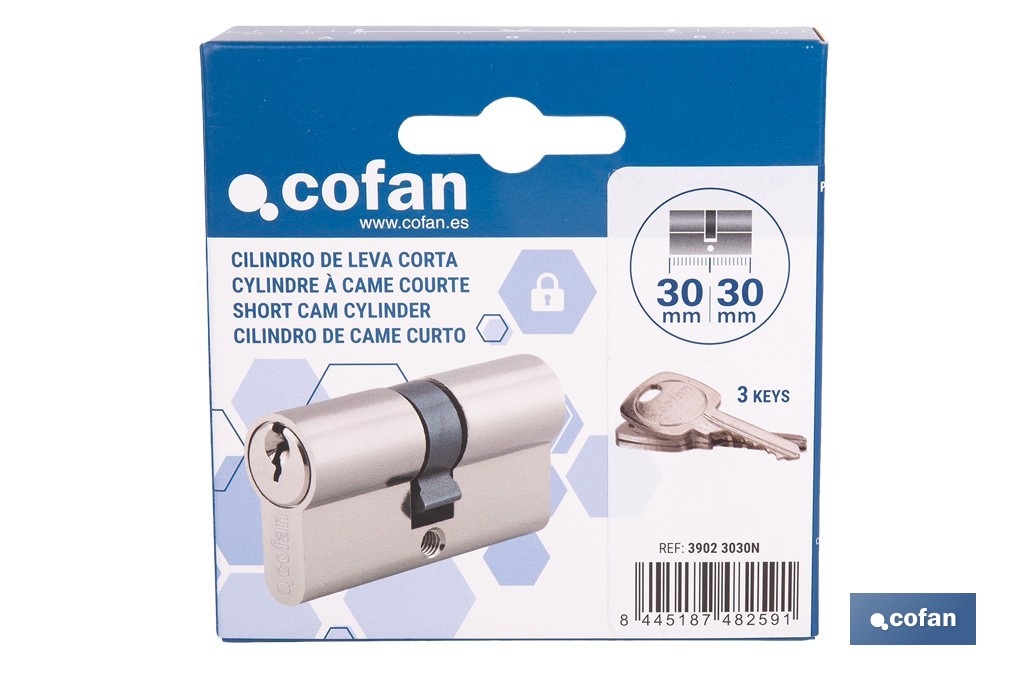 Cilindro Leva Corta de perfil europeo con acabado níquel | Varias medidas disponibles - Cofan