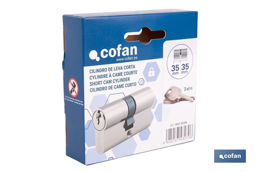 Cilindro Leva Corta de perfil europeo con acabado níquel | Varias medidas disponibles - Cofan