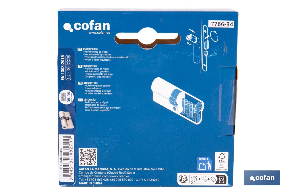 Cilindro Leva Corta de perfil europeo con acabado níquel | Varias medidas disponibles - Cofan