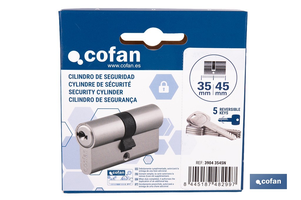 Cilindro de Seguridad de perfil europeo en acabado níquel | Varias medidas disponibles - Cofan