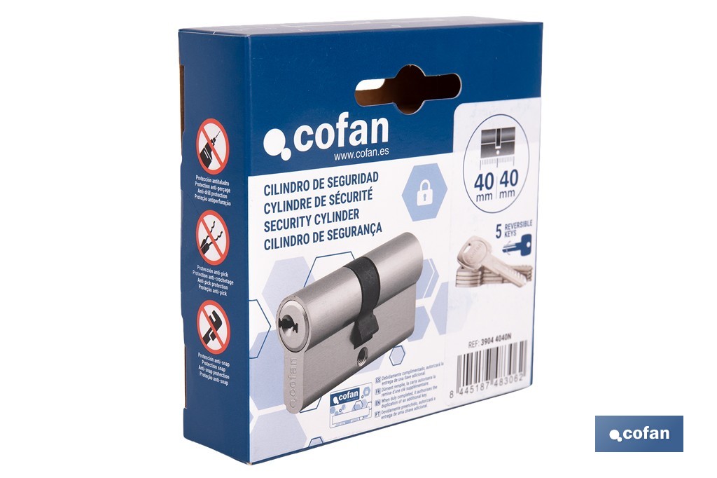 Cilindro de Seguridad de perfil europeo en acabado níquel | Varias medidas disponibles - Cofan