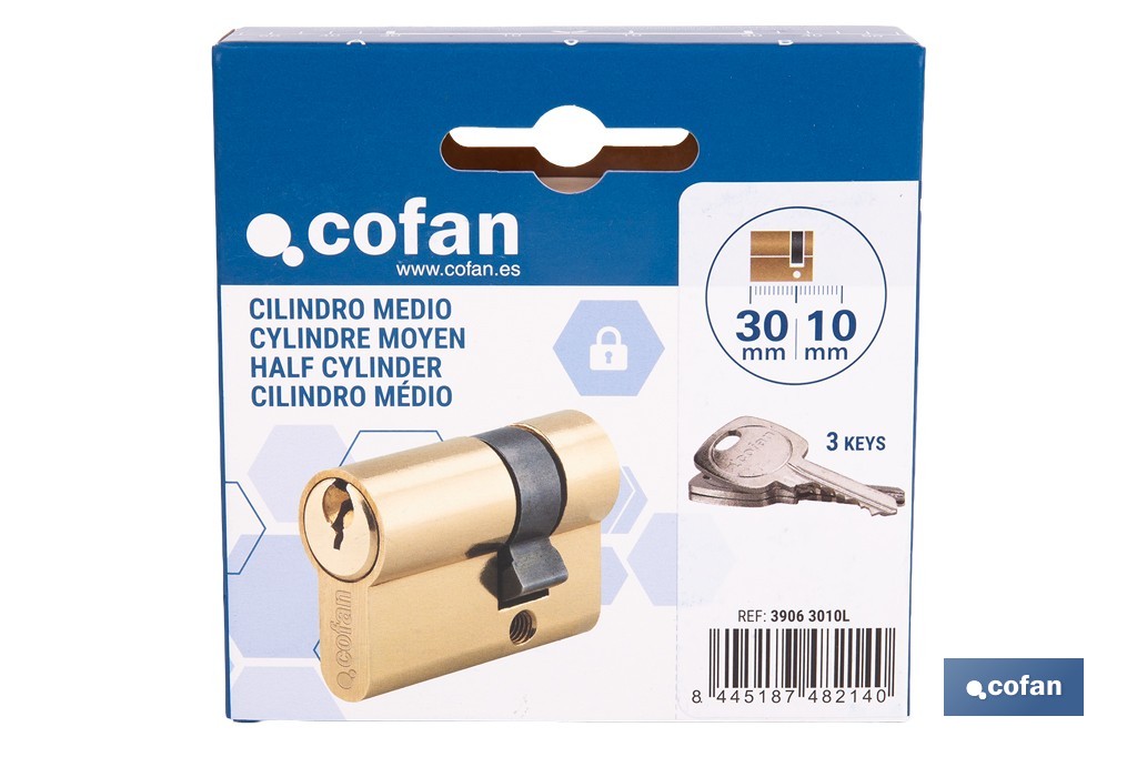 Medio Cilindro de perfil europeo 30 x 10 mm con diferentes acabados - Cofan