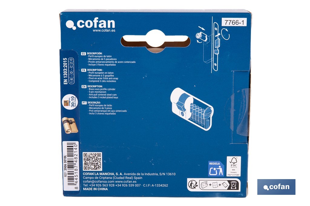 Medio Cilindro de perfil europeo 30 x 10 mm con diferentes acabados - Cofan