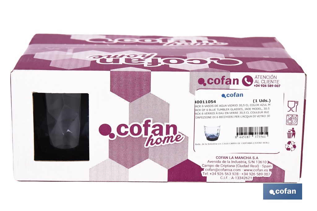Pack de 6 copos de água Modelo Jade | Disponível em diferentes capacidades | Varias cores - Cofan