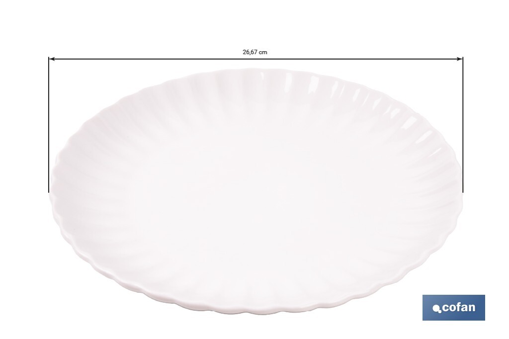 Vajilla de porcelana esmaltada de color blanco con diseño en relieve | Set de 16 piezas | Apta para lavavajillas, microondas y horno - Cofan