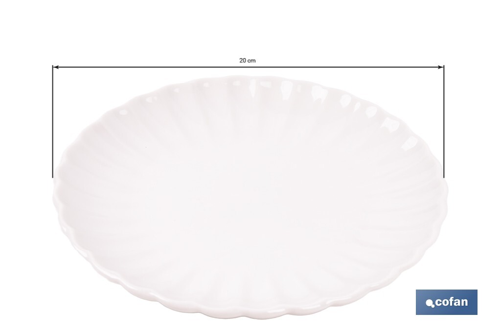 Vajilla de porcelana esmaltada de color blanco con diseño en relieve | Set de 16 piezas | Apta para lavavajillas, microondas y horno - Cofan