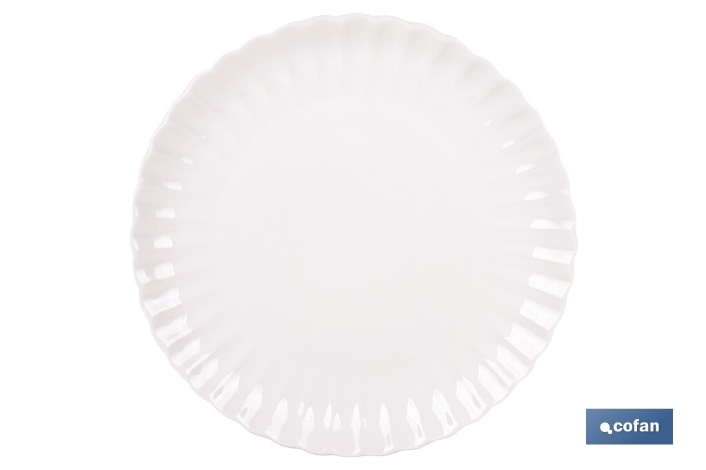 Vajilla de porcelana esmaltada de color blanco con diseño en relieve | Set de 16 piezas | Apta para lavavajillas, microondas y horno - Cofan