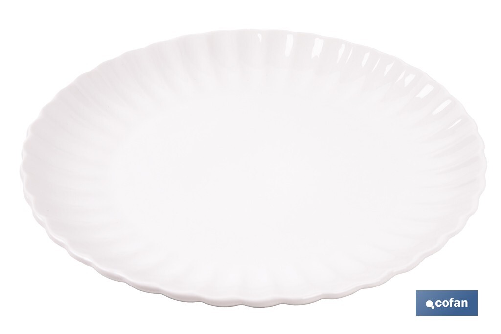 Vajilla de porcelana esmaltada de color blanco con diseño en relieve | Set de 16 piezas | Apta para lavavajillas, microondas y horno - Cofan