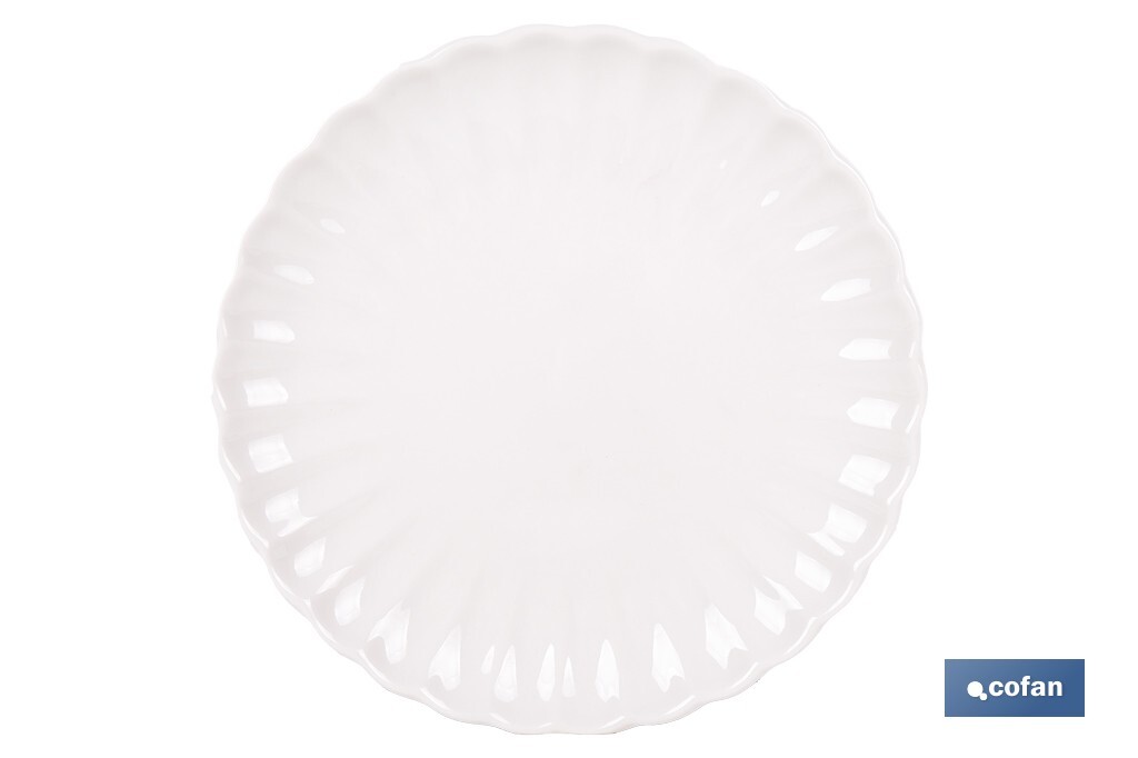 Vajilla de porcelana esmaltada de color blanco con diseño en relieve | Set de 16 piezas | Apta para lavavajillas, microondas y horno - Cofan