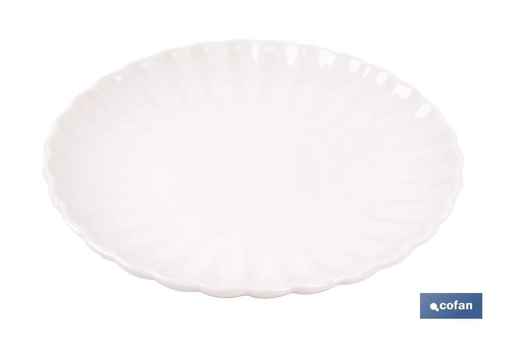 Vajilla de porcelana esmaltada de color blanco con diseño en relieve | Set de 16 piezas | Apta para lavavajillas, microondas y horno - Cofan