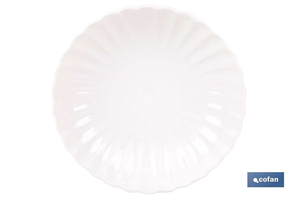 Vajilla de porcelana esmaltada de color blanco con diseño en relieve | Set de 16 piezas | Apta para lavavajillas, microondas y horno - Cofan