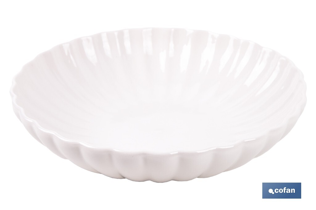 Vajilla de porcelana esmaltada de color blanco con diseño en relieve | Set de 16 piezas | Apta para lavavajillas, microondas y horno - Cofan