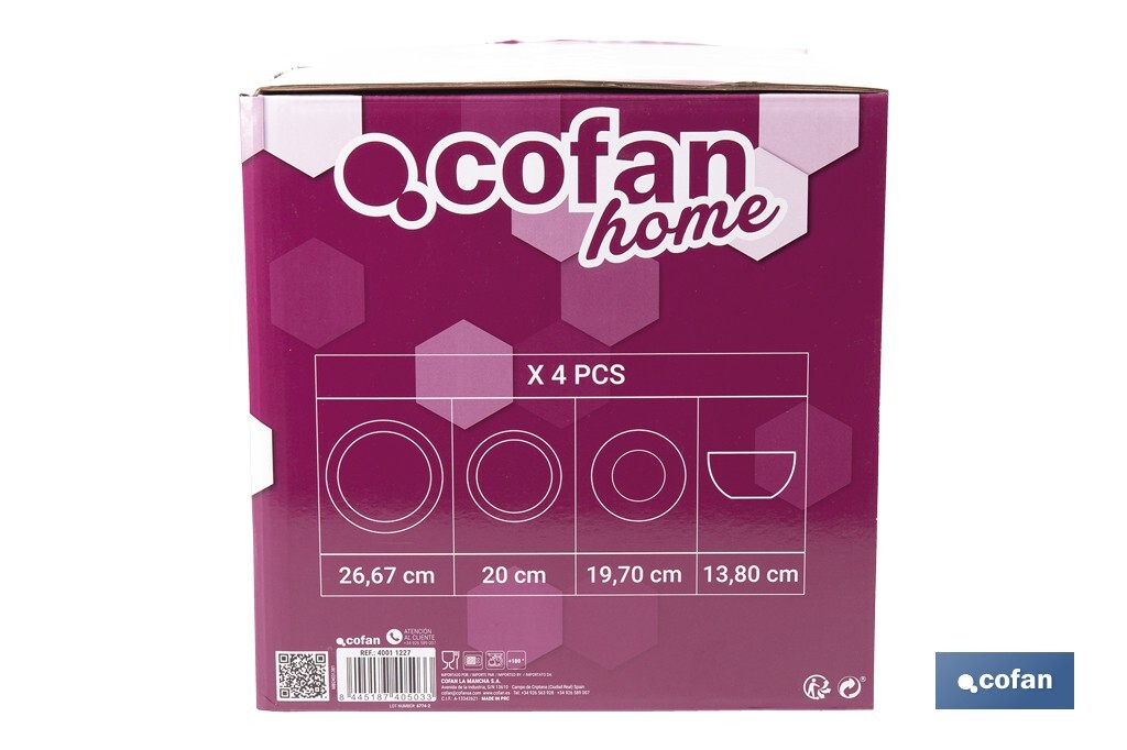 Vajilla de porcelana esmaltada en color rosa nude con diseño en relieve | Set de 16 piezas | Apta para lavavajillas, microondas y horno - Cofan