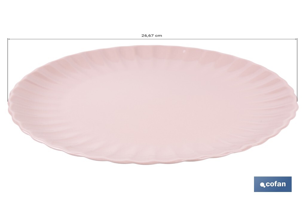 Vajilla de porcelana esmaltada en color rosa nude con diseño en relieve | Set de 16 piezas | Apta para lavavajillas, microondas y horno - Cofan