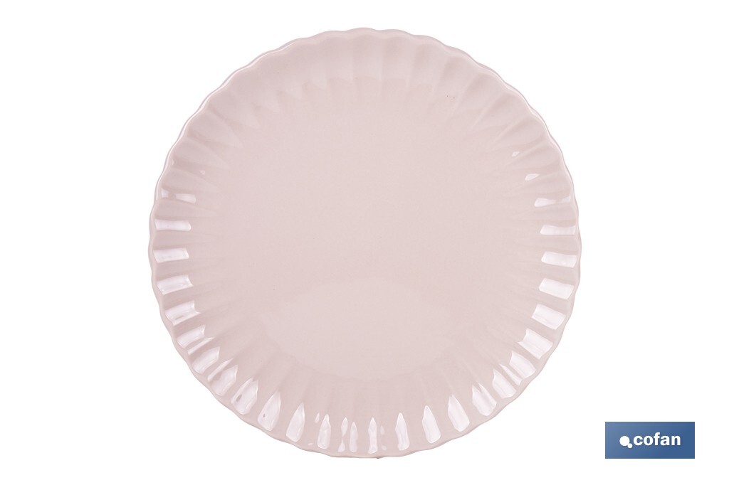 Vajilla de porcelana esmaltada en color rosa nude con diseño en relieve | Set de 16 piezas | Apta para lavavajillas, microondas y horno - Cofan