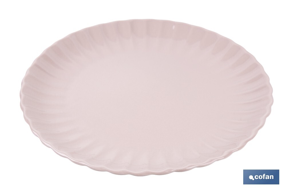 Vajilla de porcelana esmaltada en color rosa nude con diseño en relieve | Set de 16 piezas | Apta para lavavajillas, microondas y horno - Cofan