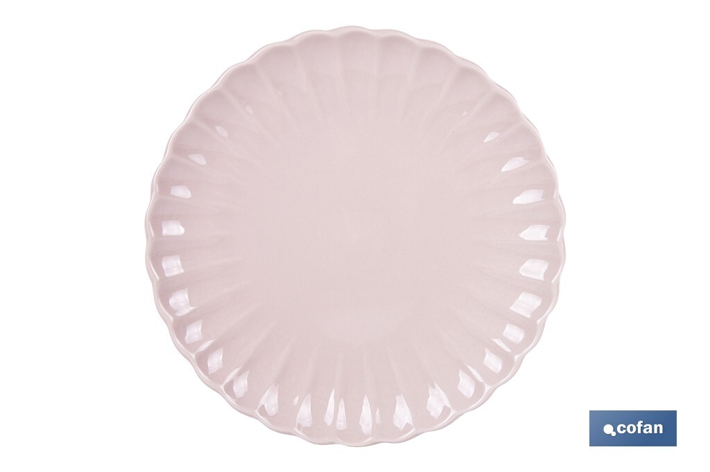 Vajilla de porcelana esmaltada en color rosa nude con diseño en relieve | Set de 16 piezas | Apta para lavavajillas, microondas y horno - Cofan