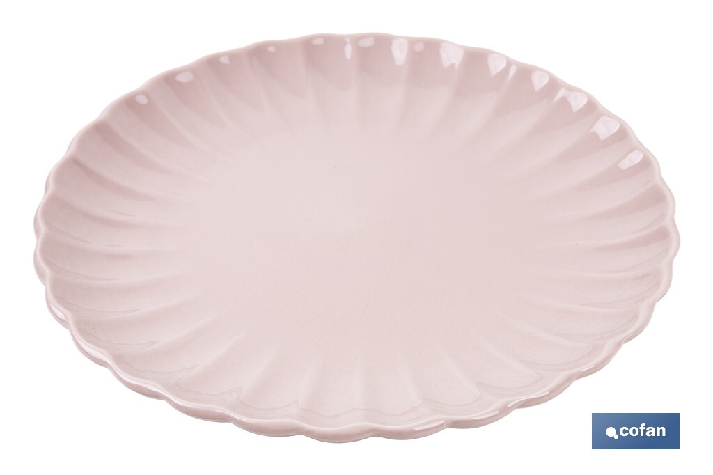 Vajilla de porcelana esmaltada en color rosa nude con diseño en relieve | Set de 16 piezas | Apta para lavavajillas, microondas y horno - Cofan