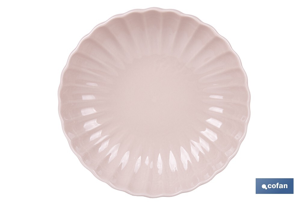 Vajilla de porcelana esmaltada en color rosa nude con diseño en relieve | Set de 16 piezas | Apta para lavavajillas, microondas y horno - Cofan