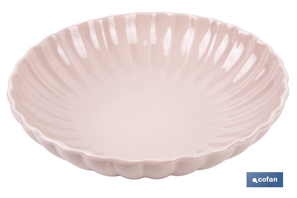 Vajilla de porcelana esmaltada en color rosa nude con diseño en relieve | Set de 16 piezas | Apta para lavavajillas, microondas y horno - Cofan