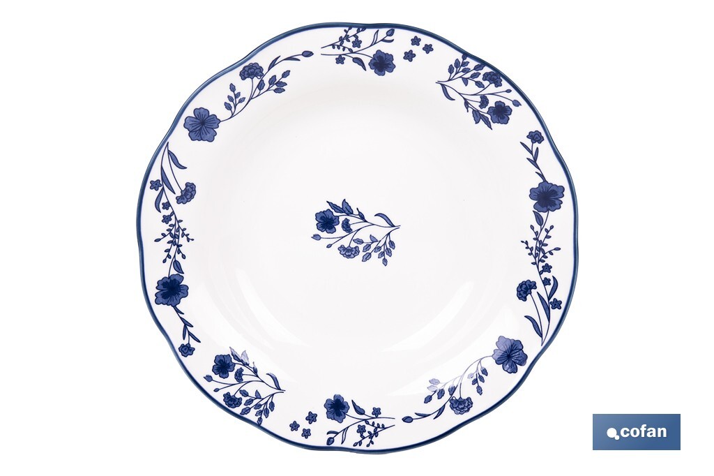 Vajilla de porcelana con flores azules | Set de 18 piezas | Adecuado para 6 personas | Apta para lavavajillas, microondas y horno - Cofan