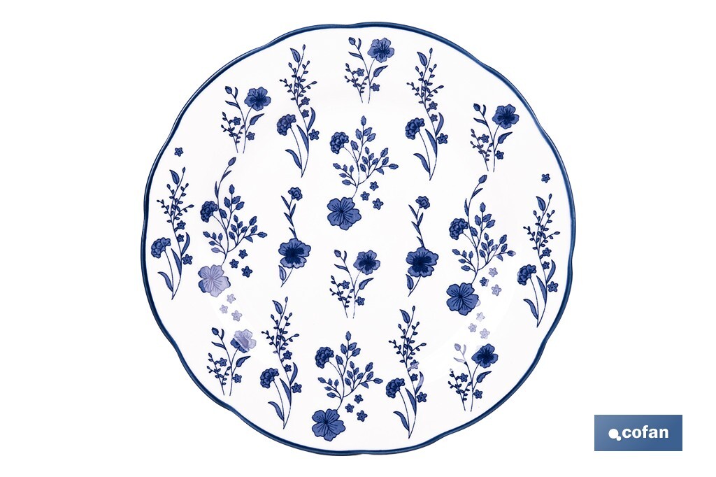 Vajilla de porcelana con flores azules | Set de 18 piezas | Adecuado para 6 personas | Apta para lavavajillas, microondas y horno - Cofan