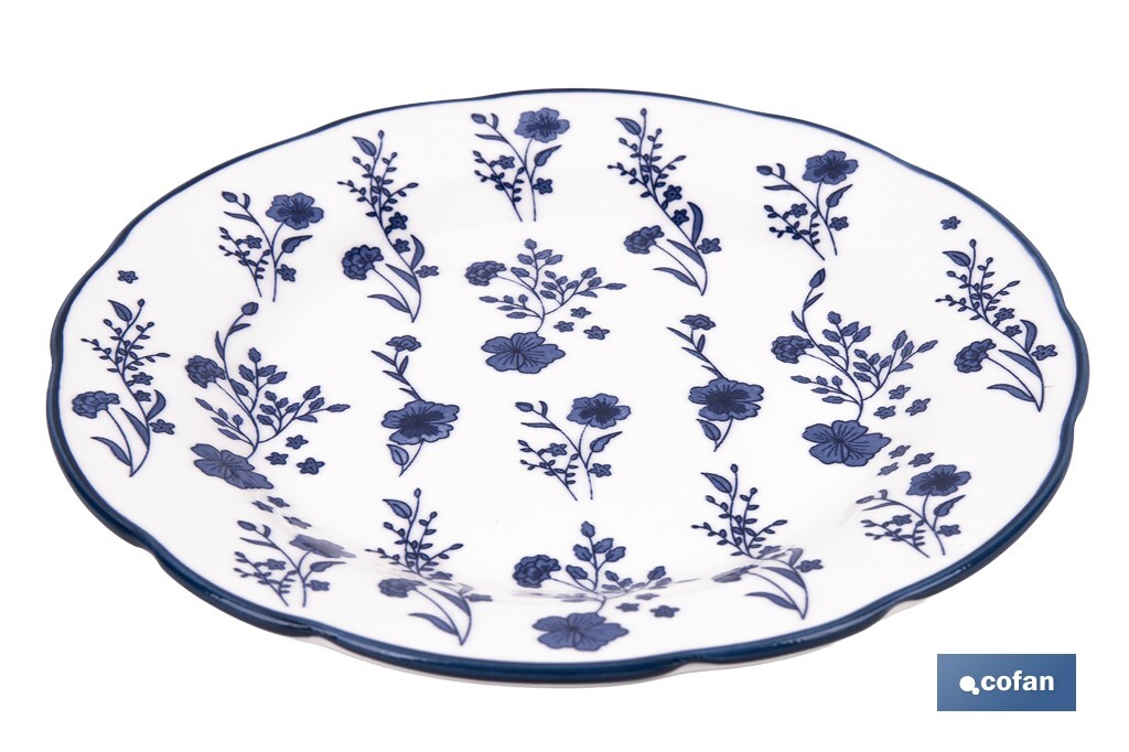 Vajilla de porcelana con flores azules | Set de 18 piezas | Adecuado para 6 personas | Apta para lavavajillas, microondas y horno - Cofan