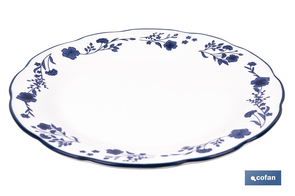 Vajilla de porcelana con flores azules | Set de 18 piezas | Adecuado para 6 personas | Apta para lavavajillas, microondas y horno - Cofan