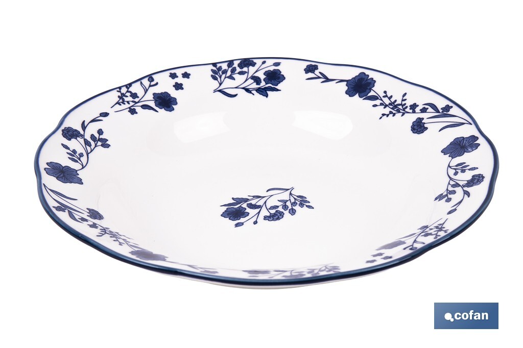 Vajilla de porcelana con flores azules | Set de 18 piezas | Adecuado para 6 personas | Apta para lavavajillas, microondas y horno - Cofan