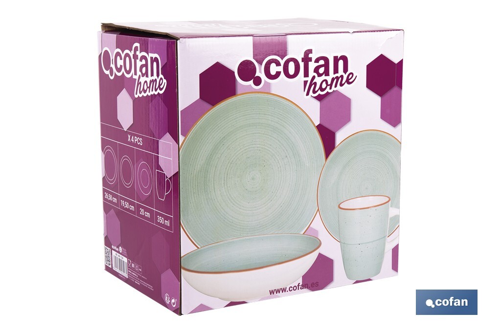Vajilla de cerámica verde agua pintada a mano | Set de 16 piezas | Apta para lavavajillas, microondas y horno - Cofan