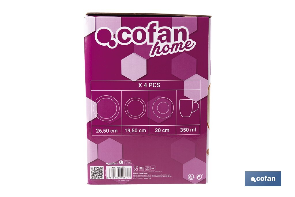 Vajilla de cerámica color beige pintada a mano | Set de 16 piezas | Apta para lavavajillas, microondas y horno - Cofan