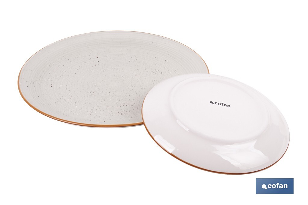 Vajilla de cerámica color beige pintada a mano | Set de 16 piezas | Apta para lavavajillas, microondas y horno - Cofan