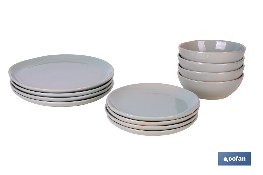 Green ceramic dinnerware set | Set of 12 pieces | Irregular design | Dishwasher and microwave safe - Cofan