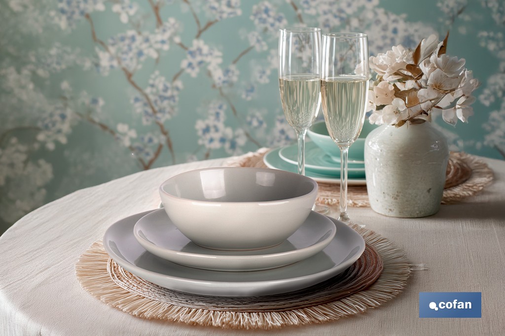 Green ceramic dinnerware set | Set of 12 pieces | Irregular design | Dishwasher and microwave safe - Cofan