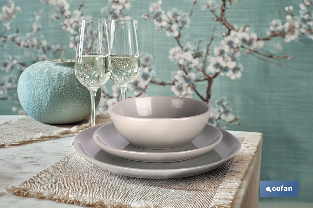 Green ceramic dinnerware set | Set of 12 pieces | Irregular design | Dishwasher and microwave safe - Cofan