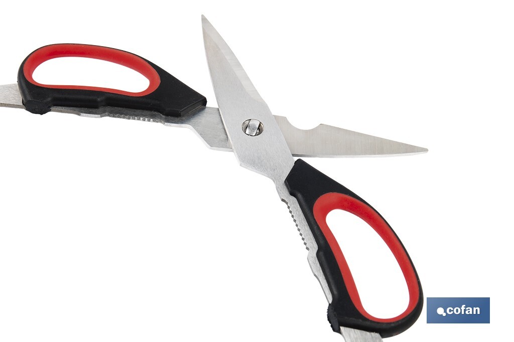 Tijeras de cocina multiusos con mango antideslizante | Hojas de acero inoxidable | Longitud: 21,5 cm | Perfectas para cortar, partir nueces y abrir botellas - Cofan