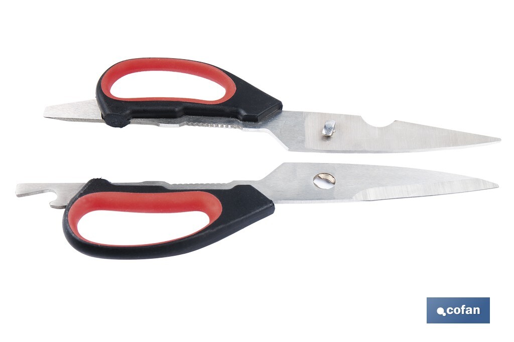 Tijeras de cocina multiusos con mango antideslizante | Hojas de acero inoxidable | Longitud: 21,5 cm | Perfectas para cortar, partir nueces y abrir botellas - Cofan