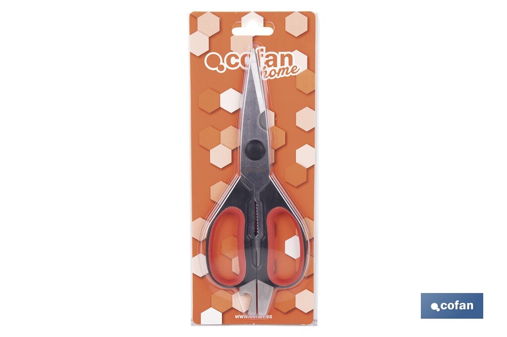 Tijeras de cocina multiusos con mango antideslizante | Hojas de acero inoxidable | Longitud: 21,5 cm | Perfectas para cortar, partir nueces y abrir botellas - Cofan
